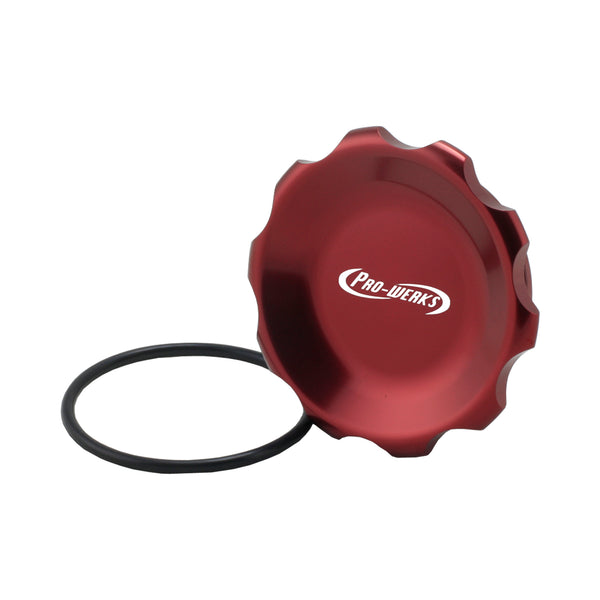 C74-781-LB_2 Easy Turn Fill Cap with O-Ring 4-1 4 Inch with Lanyard Boss Red