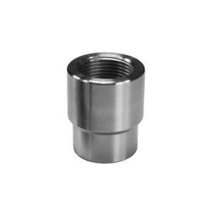 Pro-Werks machined steel weld-in threaded insert with internal female thread and a stepped cylindrical body, shown alone