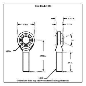 CB4-Diagram Aurora Male Mild Steel Rod End Left Hand 1 4-28 Thread - 1 4” Hole