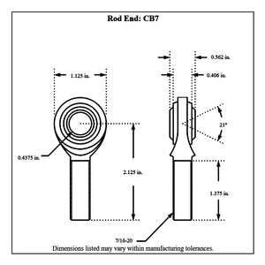 CB7-Diagram Aurora Male Mild Steel Rod End Left Hand 7 16-20 Thread - 7 16” Hole