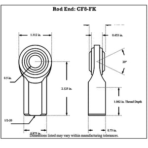 CF8-FK FK Bearing Female Mild Steel Rod End diagram
