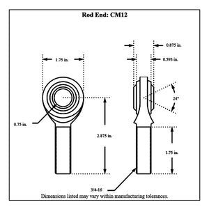 CM12-Diagram Aurora Male Mild Steel Rod End Right Hand 3 4-16 Thread - 3 4” Hole