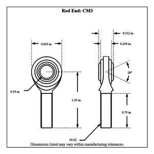 CM3-Diagram Aurora Male Mild Steel Rod End Right Hand 10-32 Thread - 3 16” Hole