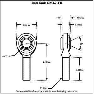 CML7-FK FK Bearing Male Mild Steel Rod End diagram