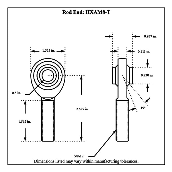 Aurora High Misalignment Rod End - Teflon Lined