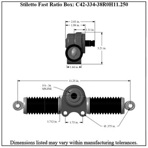 Stiletto-Fast-Ratio-Box_diagram_C42-334-38R0H11.250 6.4:1 Ratio, Stiletto Fast Ratio Rack N Pinion, 11-1/4 Inch Width 3 8 Inch Rod End Zero Degree: Bolt Horizontal