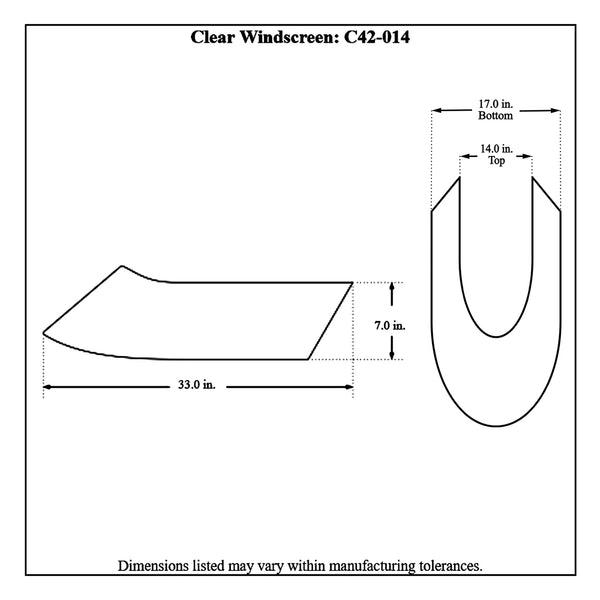 c42-014diagram Lexan Dragster Windscreen Standard Width Clear