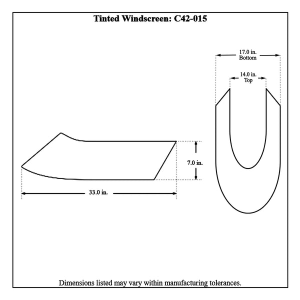 c42-015diagram Lexan Dragster Windscreen Standard Width Tinted (Smoke)