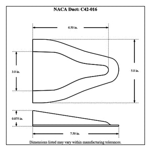 c42-016diagram Pro-werks Fiberglass NACA Duct 3 in. Wide: 6-1 2 in. Long: 7 8 in. Inlet Depth