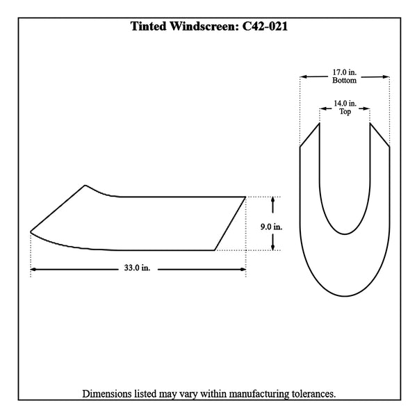 c42-021diagram Lexan Dragster Windscreen Standard Width - Tall Tinted (Smoke)