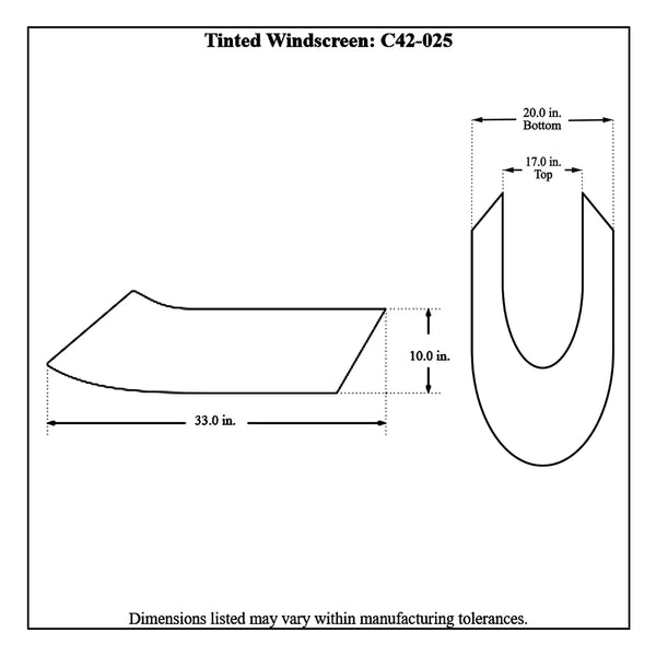 c42-025diagram Lexan Dragster Windscreen Wide Width Tinted (Smoke)