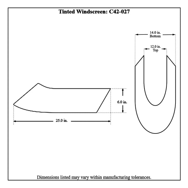 c42-027diagram Lexan Dragster Windscreen Junior Width Tinted (Smoke)