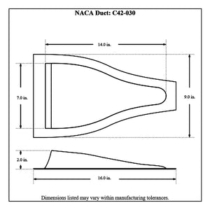 c42-030diagram Pro-werks Fiberglass NACA Duct 7 in. Wide: 14 in. Long: 2 in. Inlet Depth