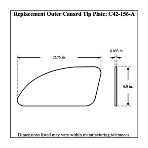 Dimensioned drawing of a Pro-Werks replacement outer canard tip plate, 12.75 in long, 6.0 in tall and 0.093 in thick