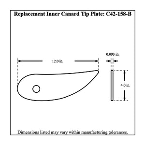 Dimensioned drawing of Pro-Werks replacement inner canard tip plate, 12 in. long and 4 in. tall, 0.093 in. thick, with a single mounting hole
