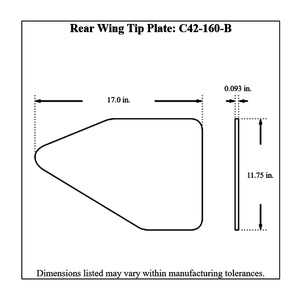 Dimensioned drawing of a Pro-Werks aluminum back wing tip plate, 17 in. wide and 11.75 in. tall, with 0.093 in. thick edge view