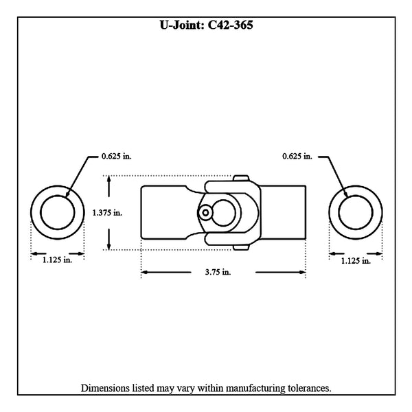 c42-365diagram_f11178f4-49da-47c5-9824-52260caf905a Smooth Bored Both Ends, Roller Bearing Steering U-Joint 5 8 Inch Bored Inside Diameter On Both Ends