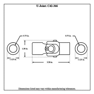 C42-366 Pro-werks Smooth Bored Both Ends, Roller Bearing Steering U-Joint diagram