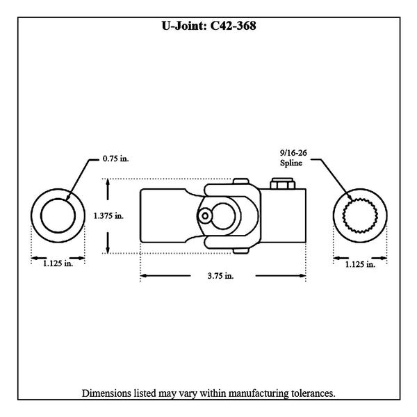 c42-368diagram_9e578ce2-9f85-4629-839a-556d4d8dcede 9/16-26 Spline X 3/4 Inch Bored Roller Bearing Steering U-Joint