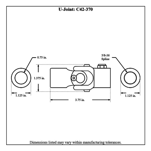 c42-370diagram 5/8-36 Spline X 3/4 Inch Bored Roller Bearing Steering U-Joint