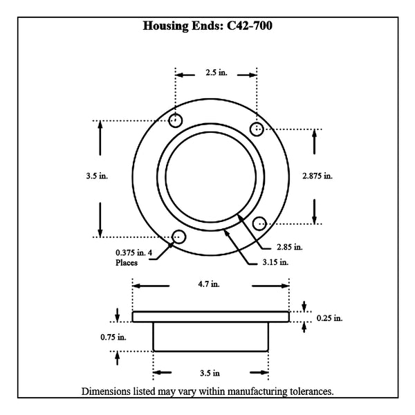 c42-700diagram Steel Housing Ends, Pair Olds Pontiac: 3.150 in. Bore