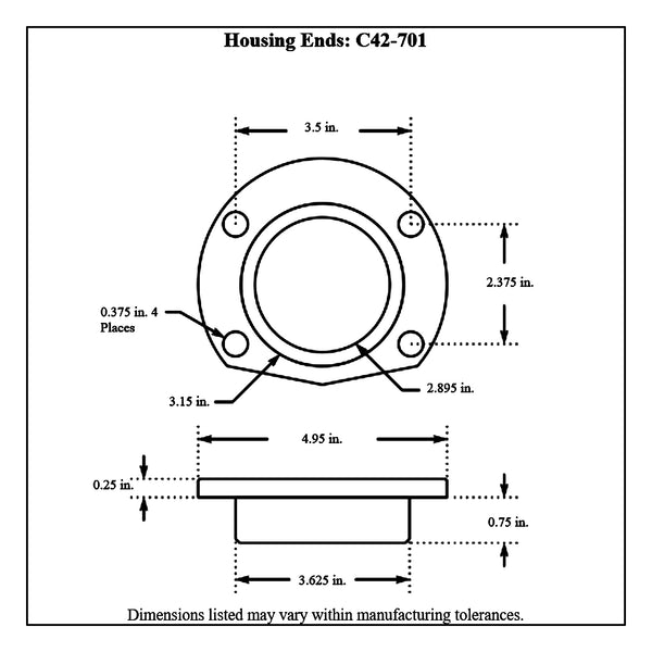 c42-701diagram Steel Housing Ends, Pair Early Big Ford: 3.150 in. Bore P