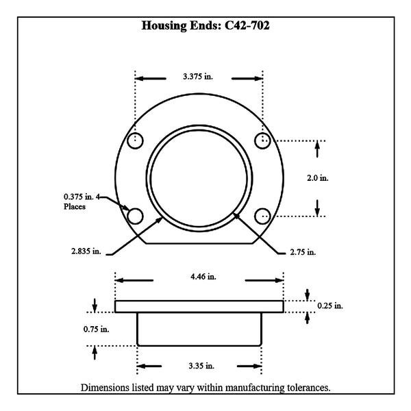 c42-702diagram Steel Housing Ends, Pair Small Ford: 2.835 in. Bore