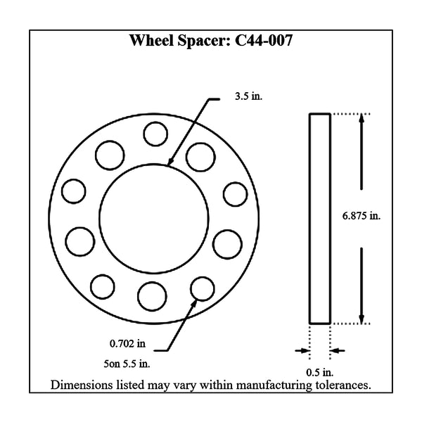 c44-007diagram Billet Aluminum Wheel Spacers 5 on 5-1 2 inch: "Floater Axle Type" Bolt Pattern 1 2 in. Thick