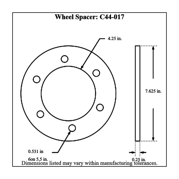 c44-017diagram Billet Aluminum Wheel Spacers 6 on 5-1 2 inch 1 4 in. Thick