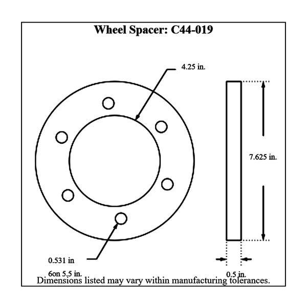 c44-019diagram Billet Aluminum Wheel Spacers 6 on 5-1 2 inch 1 2 in. Thick