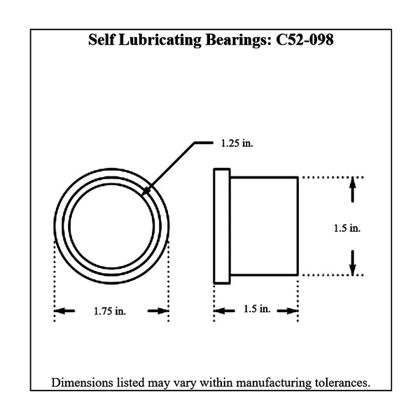 c52-098-2diagram Self-Lubricating Bearings, Pair 1-1 4 Inch ID: Plastic