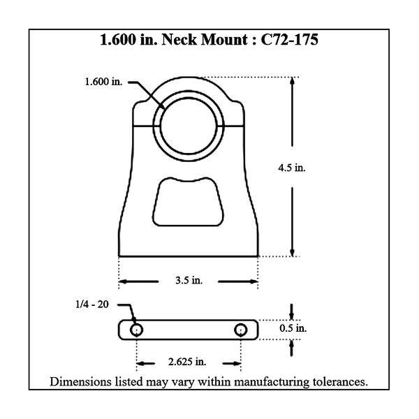 c72-175 Billet Aluminum Polished Neck Mount. Includes Stainless Steel Hardware 1.600 Inch Neck Mount. Fits 5-1 4 Inch Bottle