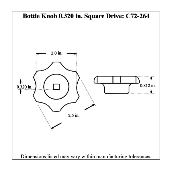 c72-264diagram Square Drive Billet Aluminum Bottle Valve Knob 0.320 in. Polished