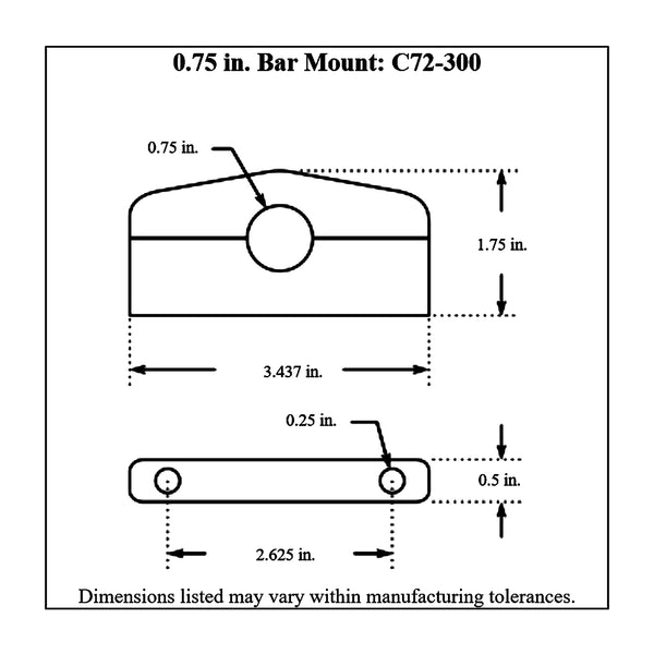 c72-300diagram Billet Aluminum Bar Mount. Includes Stainless Steel Hardware 3 4 Inch Polished