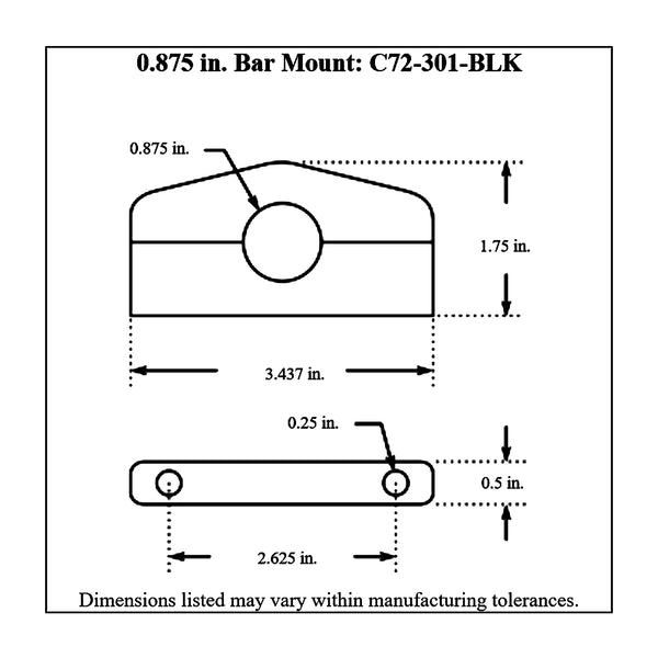 c72-301-BLKdiagram Billet Aluminum Bar Mount. Includes Stainless Steel Hardware 7 8 Inch Brilliance Black