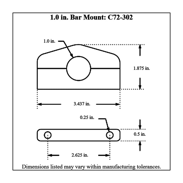 c72-302diagram Billet Aluminum Bar Mount. Includes Stainless Steel Hardware 1 Inch Polished