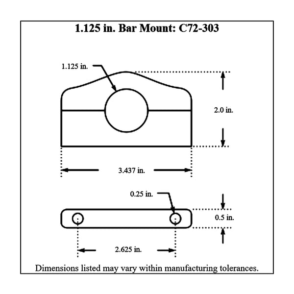 c72-303diagram Billet Aluminum Bar Mount. Includes Stainless Steel Hardware 1-1 8 Inch Polished