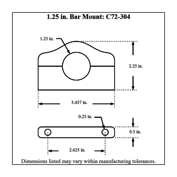 c72-304diagram Billet Aluminum Bar Mount. Includes Stainless Steel Hardware 1-1 4 Inch Polished