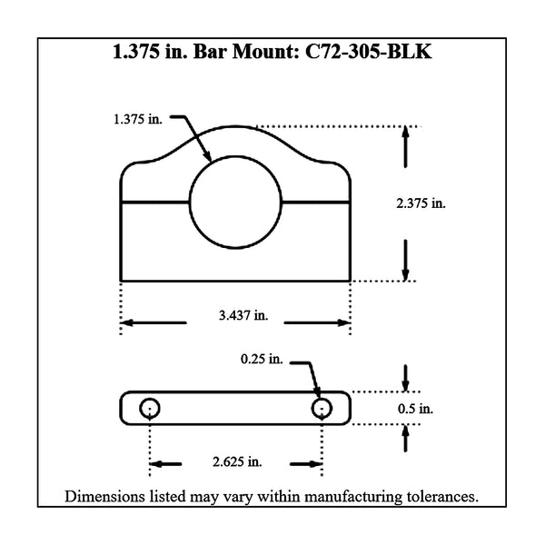 c72-305-BLKdiagram Billet Aluminum Bar Mount. Includes Stainless Steel Hardware 1-3 8 Inch Brilliance Black