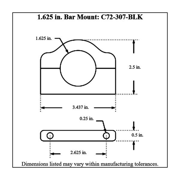 c72-307-BLKdiagram Billet Aluminum Bar Mount. Includes Stainless Steel Hardware 1-5 8 Inch Brilliance Black