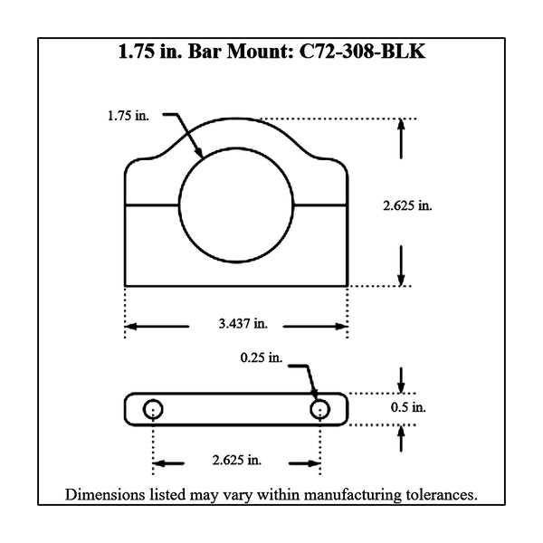 c72-308-BLKdiagram Billet Aluminum Bar Mount. Includes Stainless Steel Hardware 1-3 4 Inch Brilliance Black