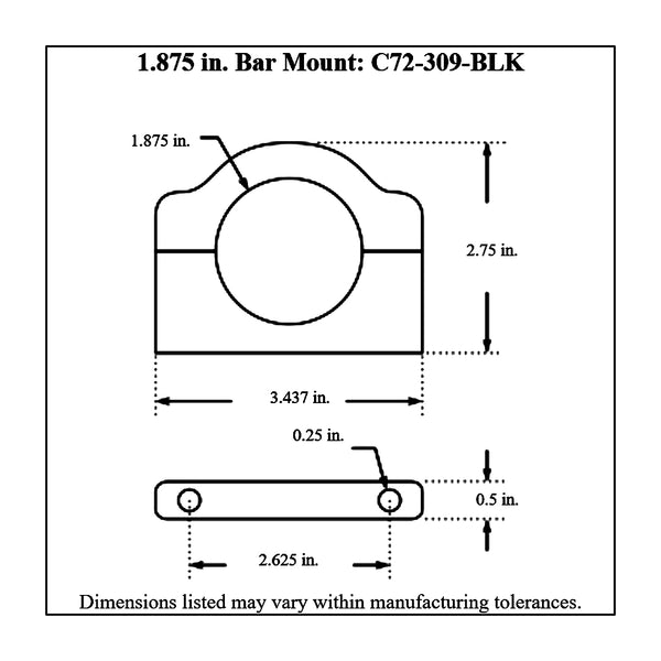 c72-309-BLKdiagram Billet Aluminum Bar Mount. Includes Stainless Steel Hardware 1-7 8 Inch Brilliance Black