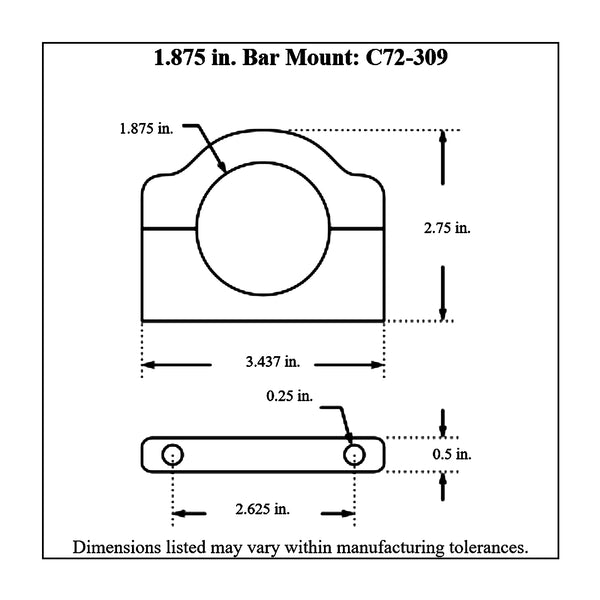 c72-309diagram Billet Aluminum Bar Mount. Includes Stainless Steel Hardware 1-7 8 Inch Polished