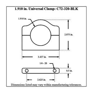 c72-320-blk Billet Aluminum Universal Clamp. Includes Stainless Steel Hardware 1.910 Inch - Also fits Penske # 8100 shock reservoirs Brilliance Balck