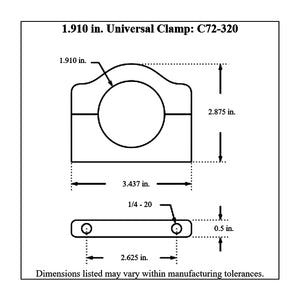 c72-320 Billet Aluminum Universal Clamp. Includes Stainless Steel Hardware 1.910 Inch - Also fits Penske # 8100 shock reservoirs Polished