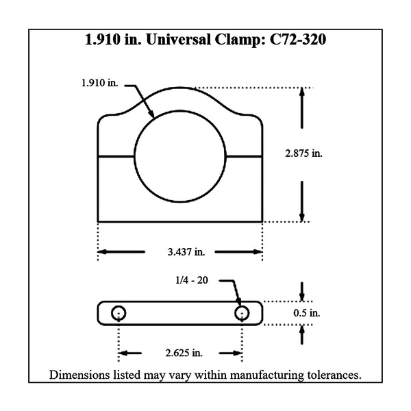 c72-320 Billet Aluminum Universal Clamp. Includes Stainless Steel Hardware 1.910 Inch - Also fits Penske # 8100 shock reservoirs Polished