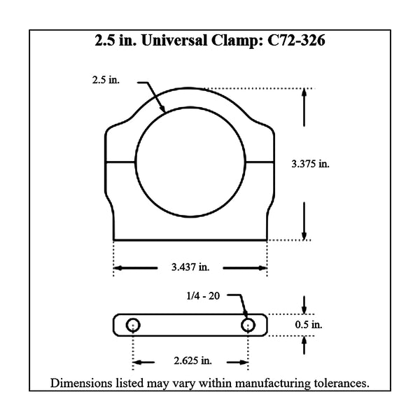 c72-326 Billet Aluminum Universal Clamp. Includes Stainless Steel Hardware 2.5 Inch - Also fits large King reservoirs Polished