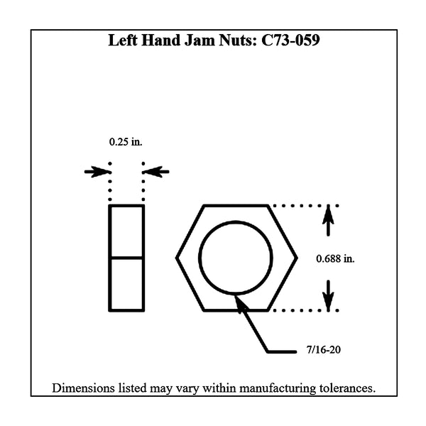 c73-059diagram Plated Steel Jam Nuts, Grade 5 Left Hand 7 16-20: Pack of 6