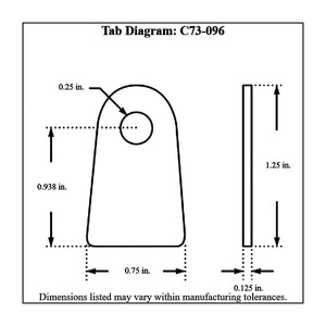 c73-096-10diagram_-_Copy Pro-werks 1/4 Inch Hole, 1/8 Inch Thick, 15/16 Inch Hole Height, Mild Steel Flat Weld Tab Each