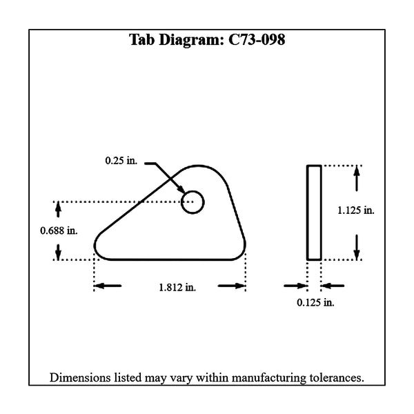 c73-098-4diagram 1/4 Inch Hole, 1/8 Inch Thick, 11/16 Inch Hole Height, Mild Steel Flat Weld Tab